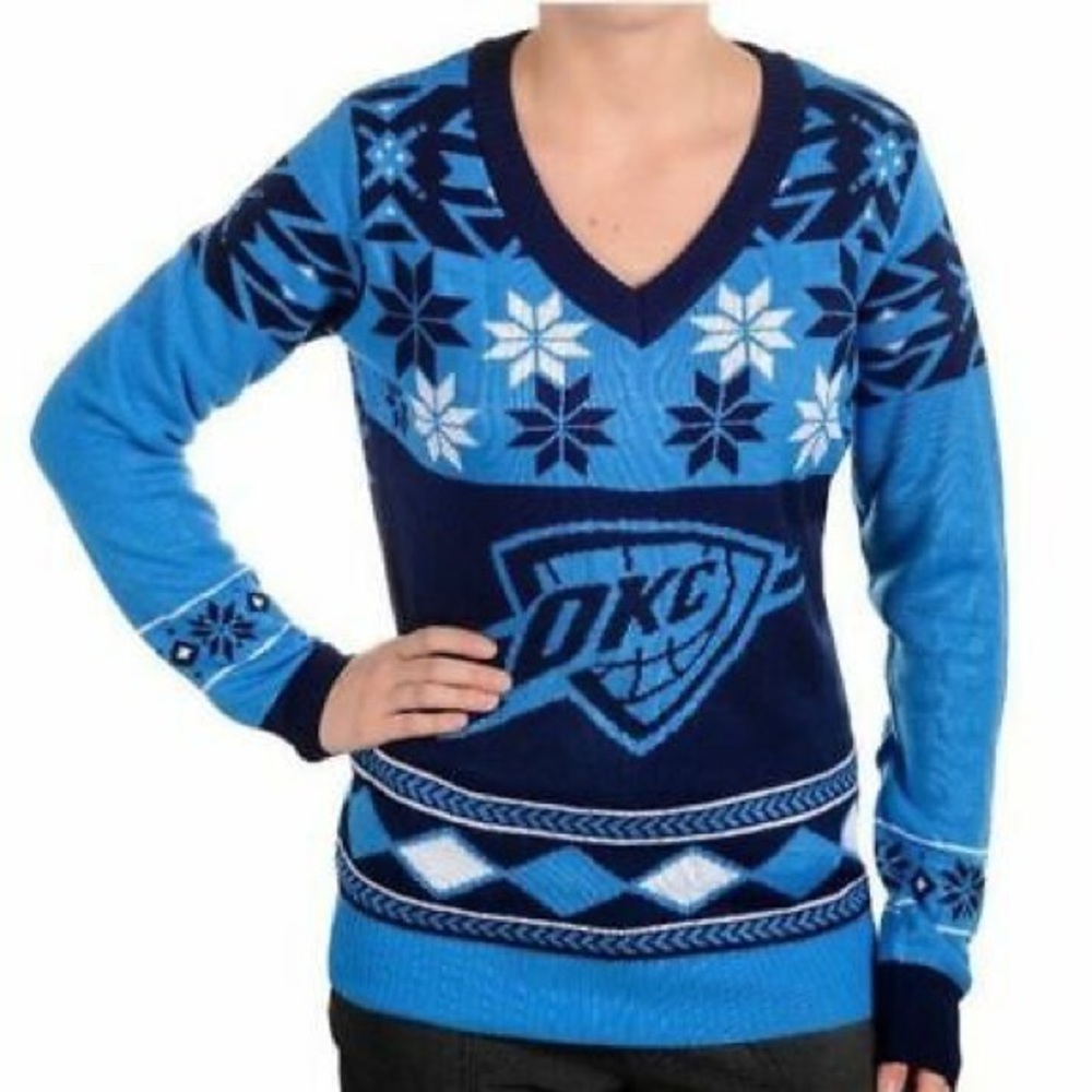 Oklahoma City Thunder NBA Blue V-Neck Ugly Christmas Sweater